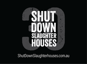 Shut Down Slaughterhouses stickers (small, packs of 20, new design)